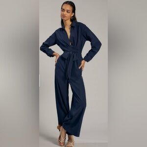 Anthropologie Navy Long-Sleeve Pant Jumpsuit